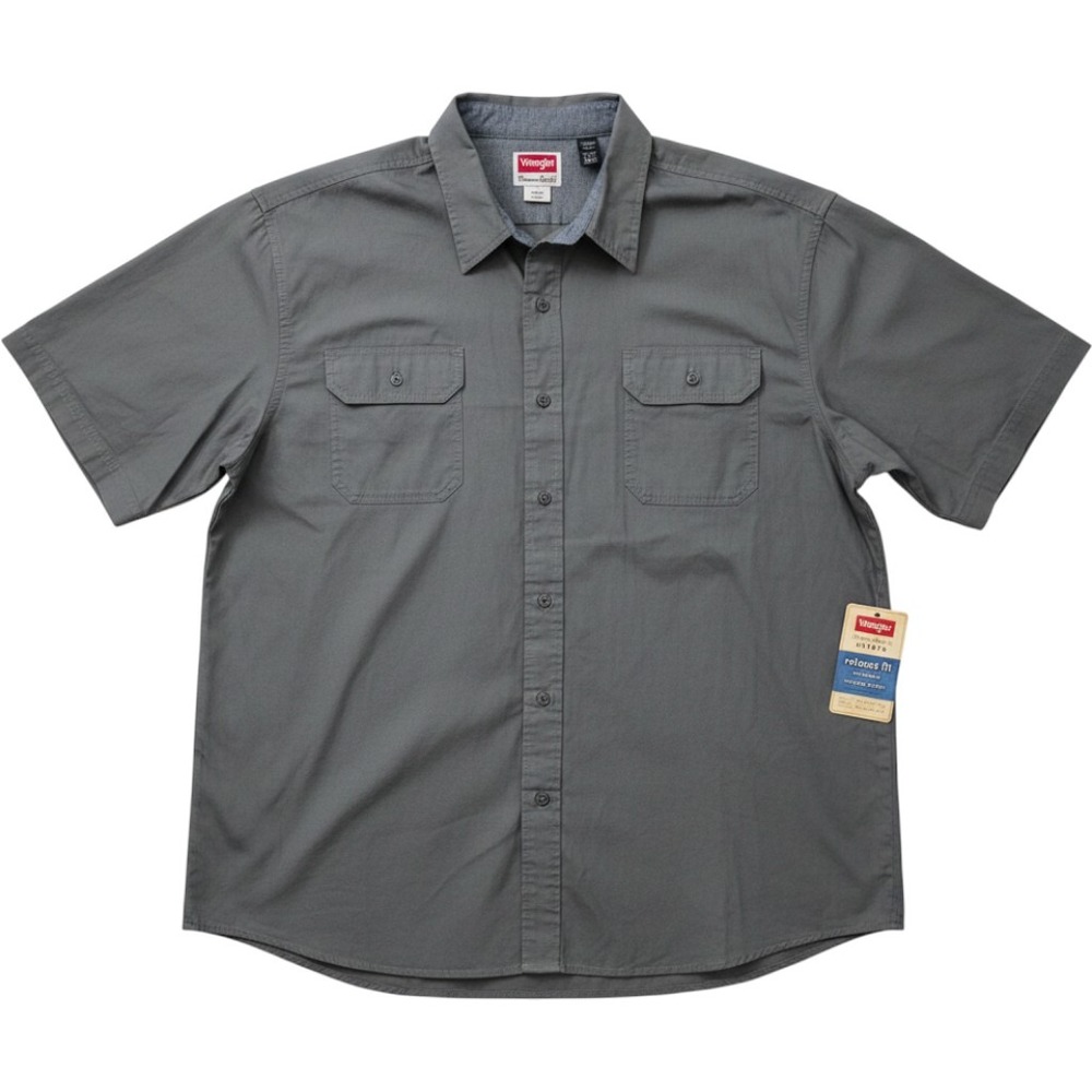 Wrangler Mens 3XL Gray Short Sleeve Button Down Shirt Relaxed Fit NWT Workwear